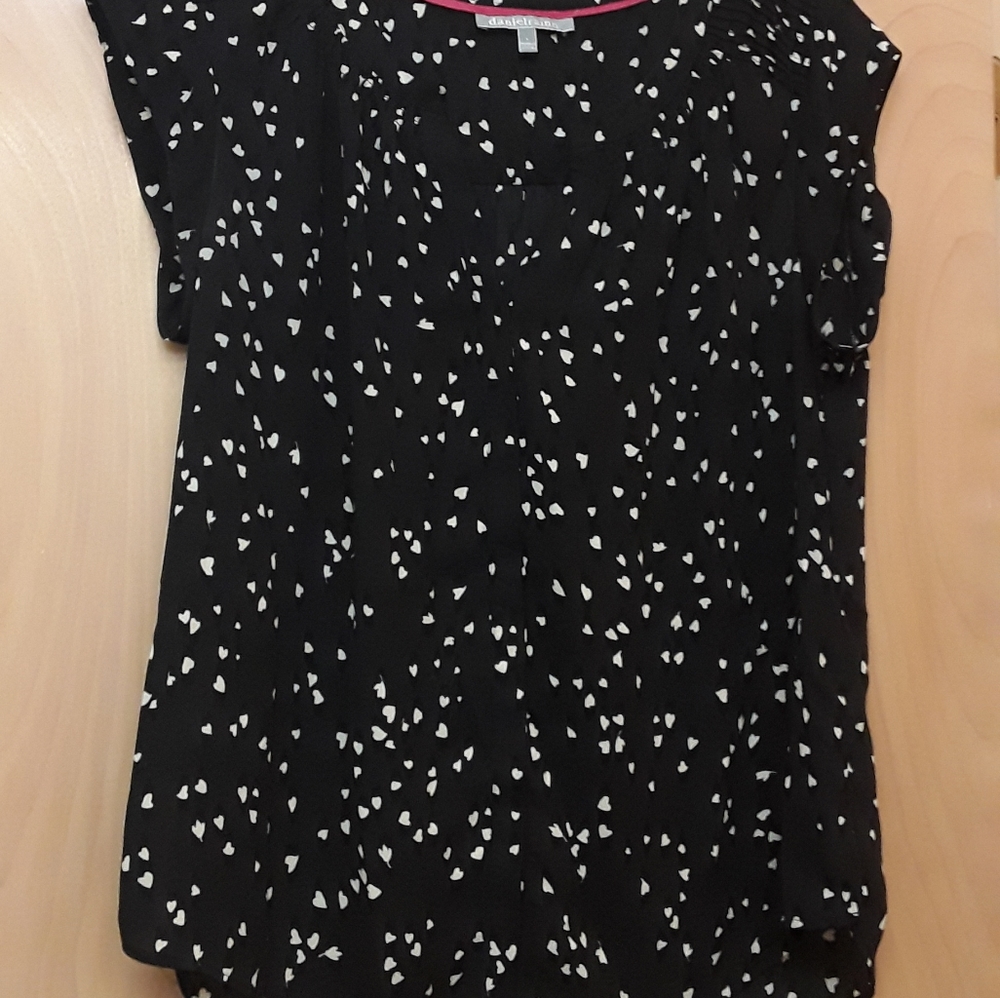 Anthro Daniel Rainn Black Heart Pintuck Blouse Top Boho  L
